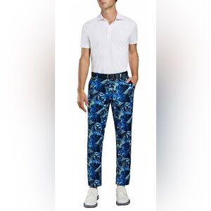 G/FORE Palm Leaf Printed Golf Pants, Fiji Blue with Palm Leaf Print, Size 34/32